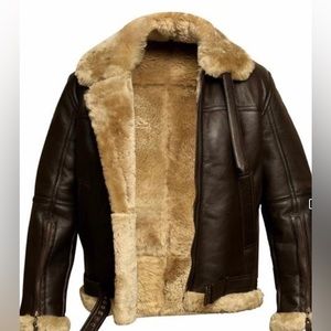 Aviator Bomber Jacket Shearling Sheepskin Faux Leather